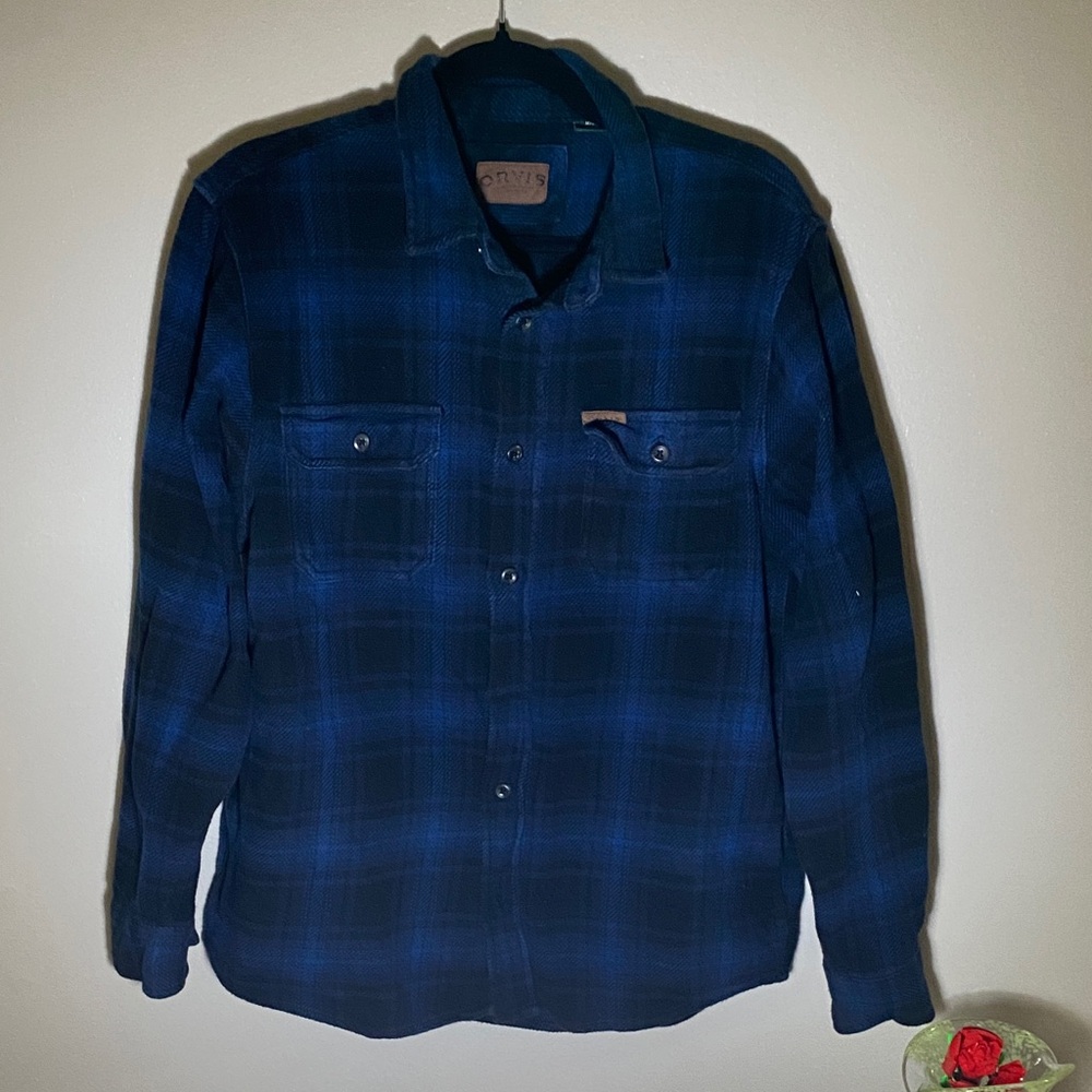 Orvis Navy Plaid Shirt - Thicker Style - Size Men’s M
